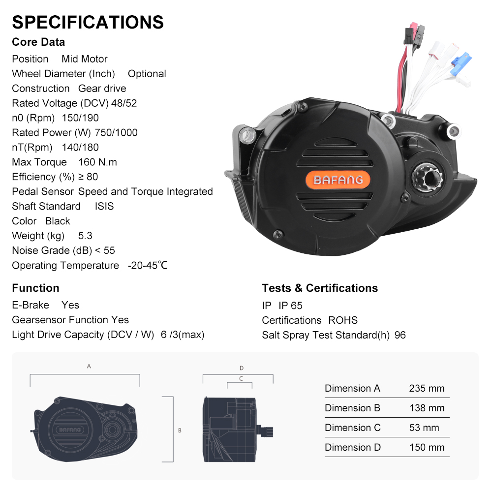 Bafang M620 G510 1000W Mid Dri - Mid Drive Motor Kit 52V 1000W 评论和价格